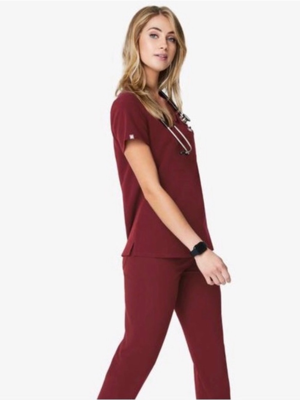 Women's Burgundy Scrub Top and Pants Set